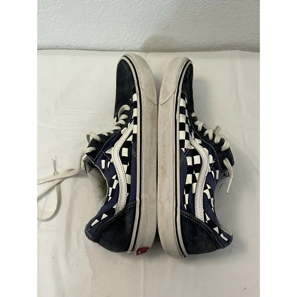 Vans Authentic‎ Lace Up White Blue Checkered Low Top Skate Shoes Mens 11.5 Suede